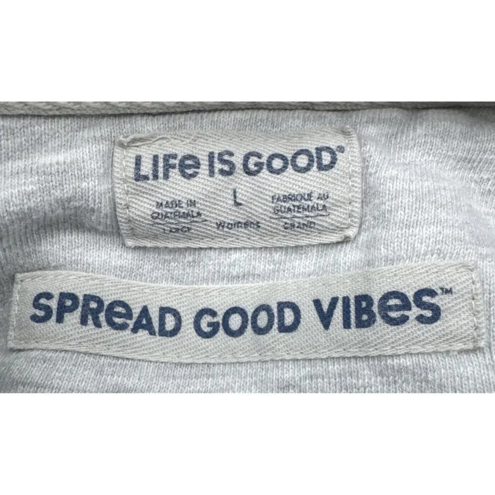 LIFE IS GOOD Women’s Gray Spread Good Vibes Hooded Sweatshirt Sz L Hoodie - Picture 6 of 9